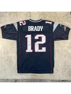 VTG Reebok New England Patriots Tom Brady #12 Blue Jersey Unisex Adult Sz 50 NWT